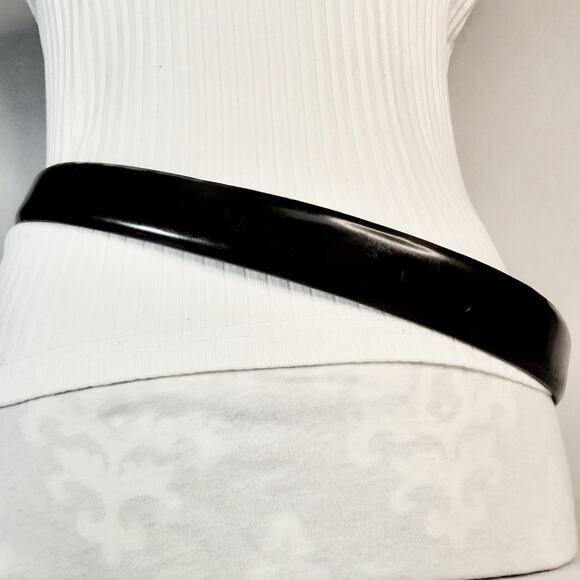 Cobbler Canada Mens Classic Belt 36 Waist Shiny Black Leather Brass Buckle - Picture 3 of 12